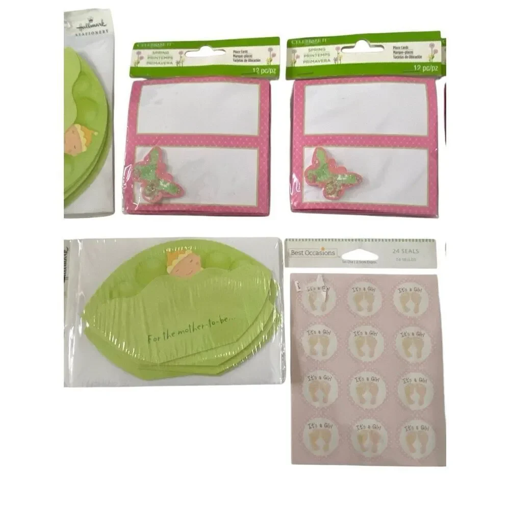 Lot Of 12 Baby Girl Shower Invitations Party Favor Boxes Place Cards Seals Name